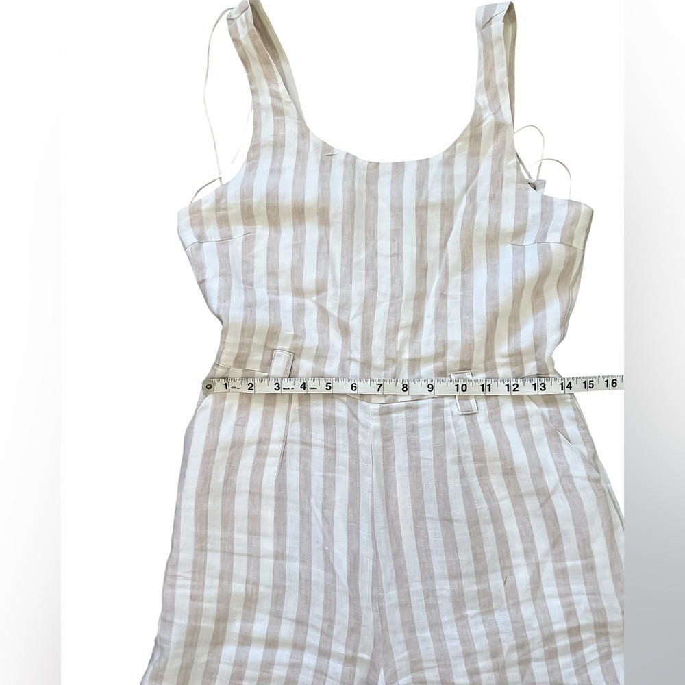 ST Tropez Linen Jumpsuit – Tan/White Stripes – Size 2 – Wide-Leg Capri Style - Picture 8 of 10